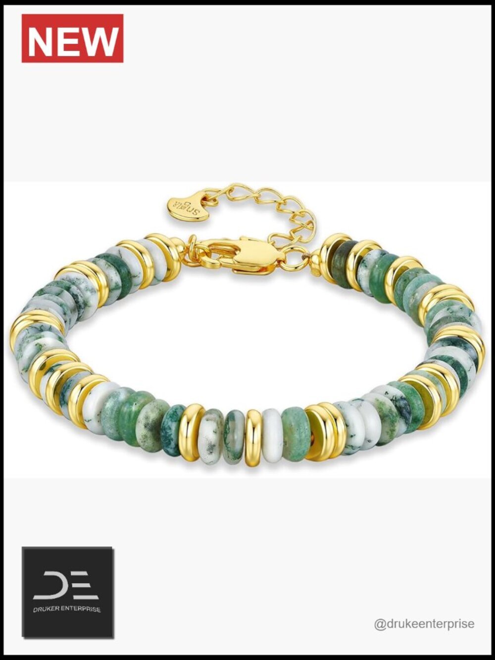 18K Gold Plated Stack Bangle Beaded Stone Bracelet Set